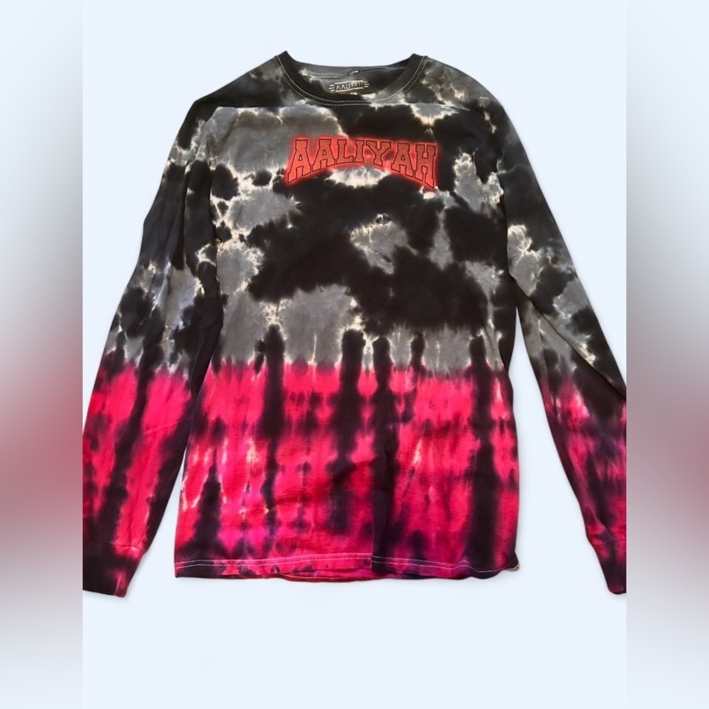 Aaliyah Tie Dye Long Sleeve Graphic Tee Black Pink Size Small